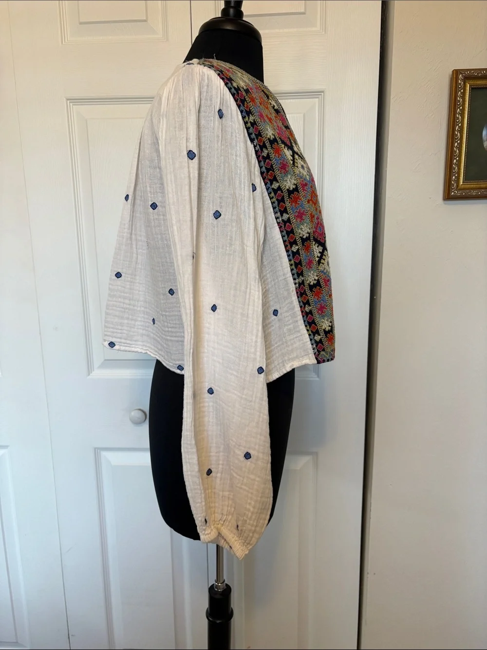 NWOT Free People Embroidered Folkloric Gauze Top - Small.
